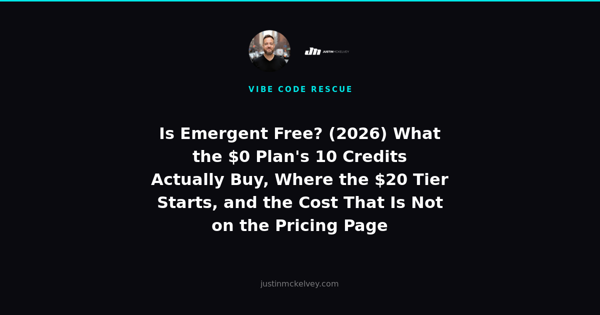 Is Emergent Free? (2026) What the $0 Plan's 10 Credits Actually Buy, Where the $20 Tier Starts, and the Cost That Is Not on the Pricing Page